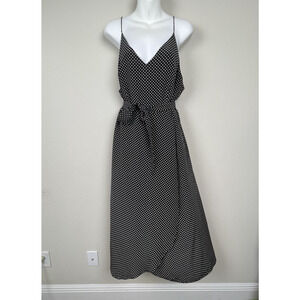 AYR Silk Maxi Dress L‎ Soft Girl Polka Dot Wrap Feminine Resortwear Slip Belted